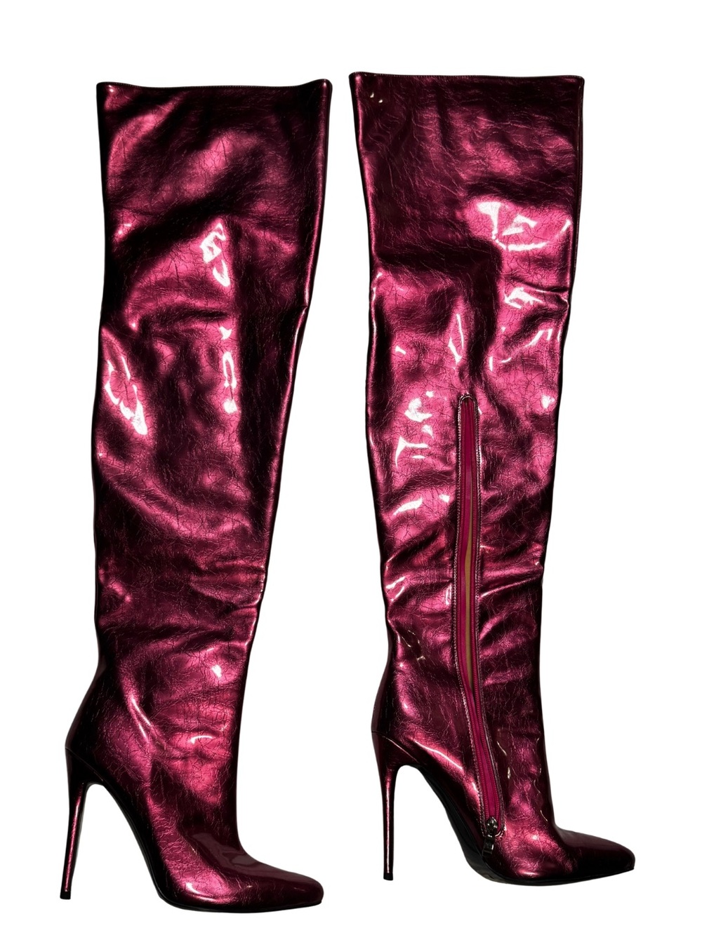 Metallic Magenta Over-the-Knee Stiletto Boots - Women